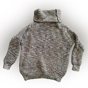 Roz&Ali Chunky Knit Turtleneck Sweater Multicolor Marled Raglan Sleeve Womens 2X